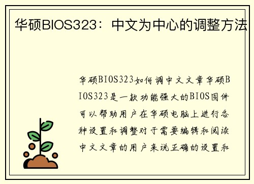华硕BIOS323：中文为中心的调整方法